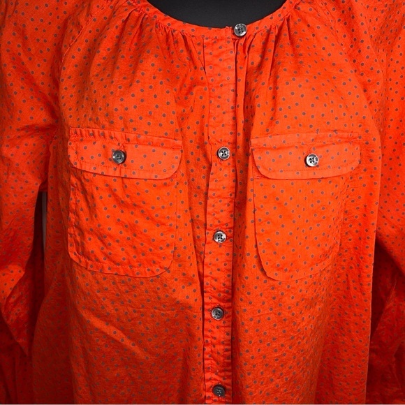 Petite Large Ann Taylor Loft Red Orange Blue Dot Print Blouse Peasant Top - Picture 7 of 12